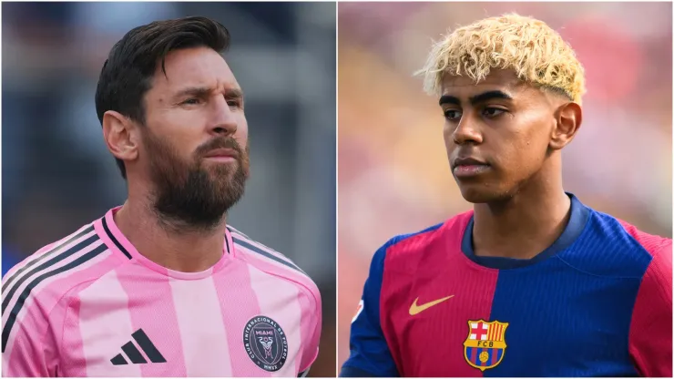 Lionel Messi #10 of Inter Miami CF and Lamine Yamal of FC Barcelona.