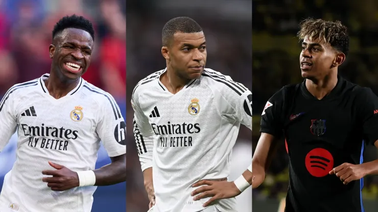 Vinicius Junior of Real Madrid, Kylian Mbappe of Real Madrid, and Lamine Yamal of FC Barcelona.