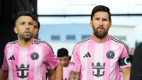 Lionel Messi #10 of Inter Miami CF and teammate Jordi Alba #18 enter the pitch for the second half during the MLS match between FC Cincinnati and Inter Miami CF at TQL Stadium on July 16, 2025 in Cincinnati, Ohio.