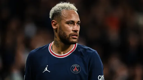 Neymar of Paris Saint-Germain looks on during the UEFA Champions League Round Of Sixteen Leg Two match between Real Madrid and Paris Saint-Germain at Estadio Santiago Bernabeu on March 09, 2022 in Madrid, Spain.