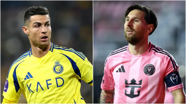 Cristiano Ronaldo (L) of Al Nassr and Lionel Messi (R) of Inter Miami.