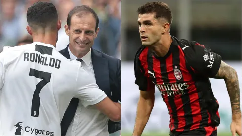 Cristiano Ronaldo, Massimiliano Allegri (left) and Christian Pulisic (right)