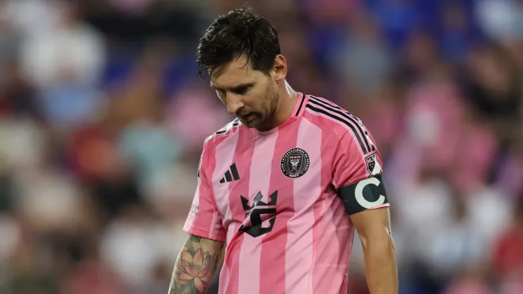 Lionel Messi #10 of Inter Miami CF reacts during the MLS match between New York Red Bulls and Inter Miami CF at Sports Illustrated Stadium on July 19, 2025 in Harrison, New Jersey.