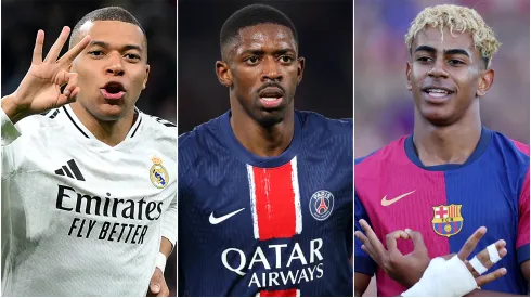 Kylian Mbappe (left), Ousmane Dembele 9center), and Lamine Yamal (right)