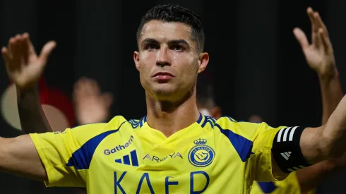 Cristiano Ronaldo of Al Nassr celebrates victory after winning the Saudi Pro League match between Al Wehda v Al Nassr at King Abdulaziz Sports City on February 25, 2025 in Mecca, Saudi Arabia.
