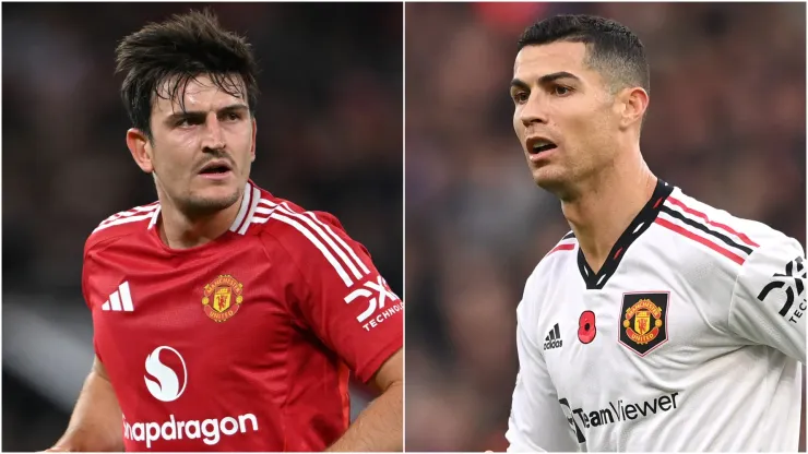 Harry Maguire (L) and Cristiano Ronaldo (R) of Manchester United.