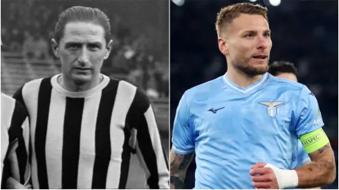 Silvio Piola — Ciro Immobile of SS Lazio celebrates after scoring his team's first goal from the penalty-spot during the UEFA Champions League 2023/24 round of 16 first leg.