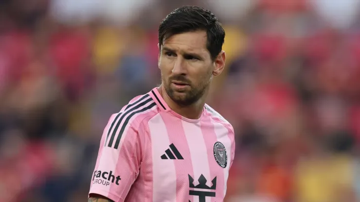 Lionel Messi #10 of Inter Miami CF looks on during the MLS match between New York Red Bulls and Inter Miami CF at Sports Illustrated Stadium on July 19, 2025 in Harrison, New Jersey.