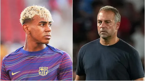 Lamine Yamal (L) and Hansi Flick (R), Head Coach of FC Barcelona.