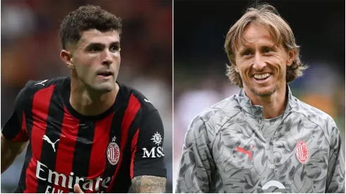 Christian Pulisic (L) and Luka Modric (R) of AC Milan.