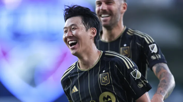 Son Heung-Min #7 of LAFC celebrates after scoring the opening goal during the MLS soccer game between FC Dallas and Los Angeles Football Club at Toyota Stadium on August 23, 2025 in Frisco, Texas.