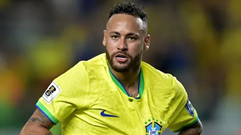 Neymar Jr. of Brazil celebrates after scoring the fourth goal of his team during a FIFA World Cup 2026 Qualifier match between Brazil and Bolivia at Mangueirao on September 08, 2023 in Belem, Brazil.