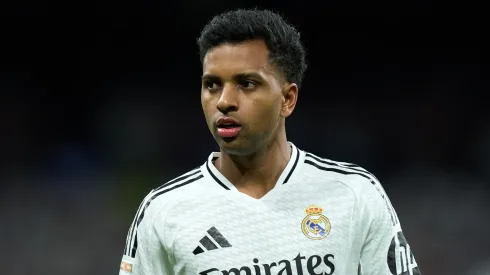 Rodrygo Goes of Real Madrid looks on during the LaLiga match between Real Madrid CF and CD Leganes at Estadio Santiago Bernabeu on March 29, 2025 in Madrid, Spain.