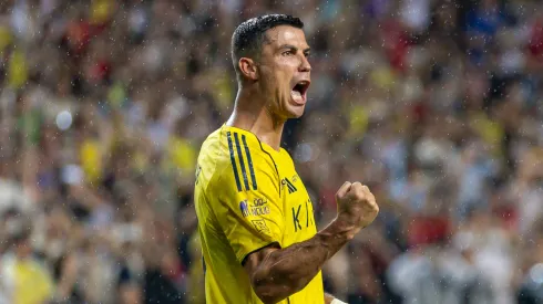 Cristiano Ronaldo of Al-Nassr celebrates after scoring his goal during the penalty shoot out in the Saudi Super Cup final between Al-Nassr and Al-Ahli at Hong Kong Stadium on August 23, 2025 in Hong Kong, China.