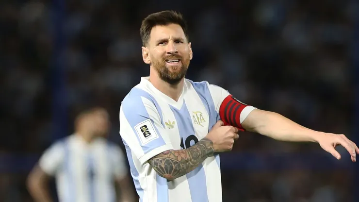Lionel Messi of Argentina reacts during the South American FIFA World Cup 2026 Qualifier match between Argentina and Peru at Estadio Alberto J. Armando on November 19, 2024 in Buenos Aires, Argentina.