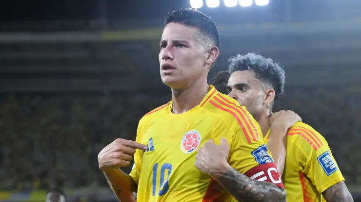 James Rodriguez of Colombia celebrates after scoring the team's first goal during the South American FIFA World Cup 2026 Qualifier match between Colombia and Bolivia at Roberto Melendez Metropolitan Stadium on September 04, 2025 in Barranquilla, Colombia.