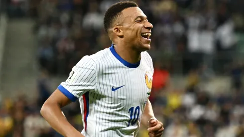 Kylian Mbappe of France celebrates scoring his team's second goal during the FIFA World Cup 2026 qualifier match between Ukraine and France.