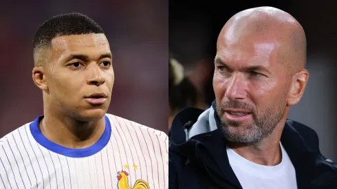 Kylian Mbappe (L) of France and soccer legend Zinedine Zidane (R).
