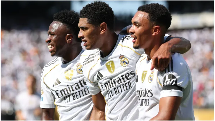Vinicius Junior, Jude Bellingham, and Trent Alexander-Arnold of Real Madrid