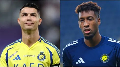 Cristiano Ronaldo (L) and Kingsley Coman (R) of Al Nassr.