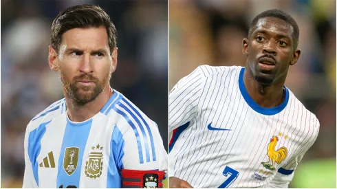 Lionel Messi (L) of Argentina and Ousmane Dembele (R) of France.