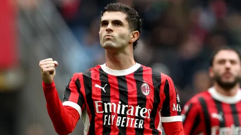 Christian Pulisic of AC Milan celebrates after scoring a goal.