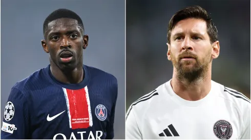 Ousmane Dembele (L) of Paris Saint-Germain and Lionel Messi (R) of Inter Miami.