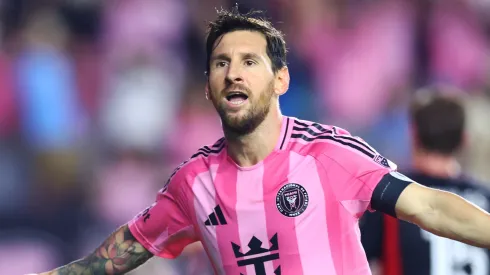 Lionel Messi #10 of Inter Miami CF celebrates after scoring the team's third goal during the MLS match between Inter Miami CF and D.C. United at Chase Stadium on September 20, 2025 in Fort Lauderdale, Florida.