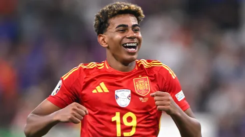 Lamine Yamal of Spain celebrates victory after the UEFA EURO 2024 Semi-Final match between Spain and France at Munich Football Arena on July 09, 2024 in Munich, Germany.
