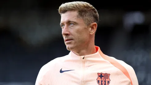 Robert Lewandowski of FC Barcelona looks on during a training session ahead of the UEFA Champions League 2025/26 League Phase MD1 against Newcastle United.