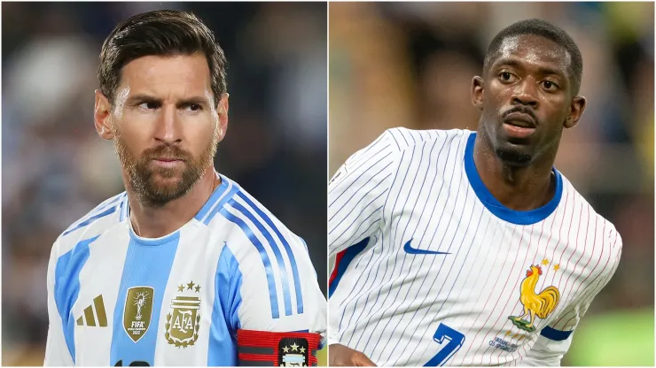 Lionel Messi (L) of Argentina and Ousmane Dembele (R) of France.