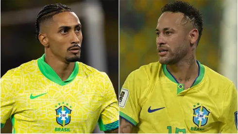 Raphinha (L) and Neymar (R) of Brazil national team.