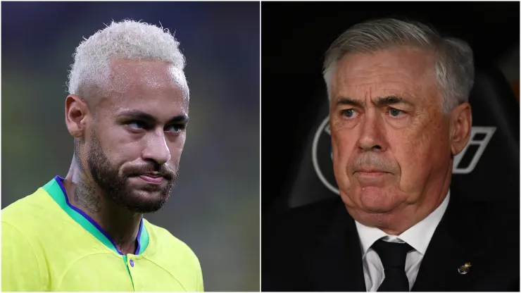 Neymar (L) of Brazil and Carlo Ancelotti (R), head coach of Real Madrid.