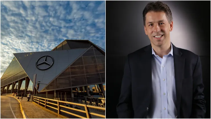 View of the Mercedes-Benz Stadium and Dietmar Exler, COO of AMB Sports.