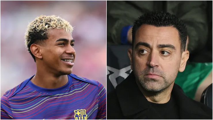 Lamine Yamal (L) of FC Barcelona and Xavi Hernandez (R).