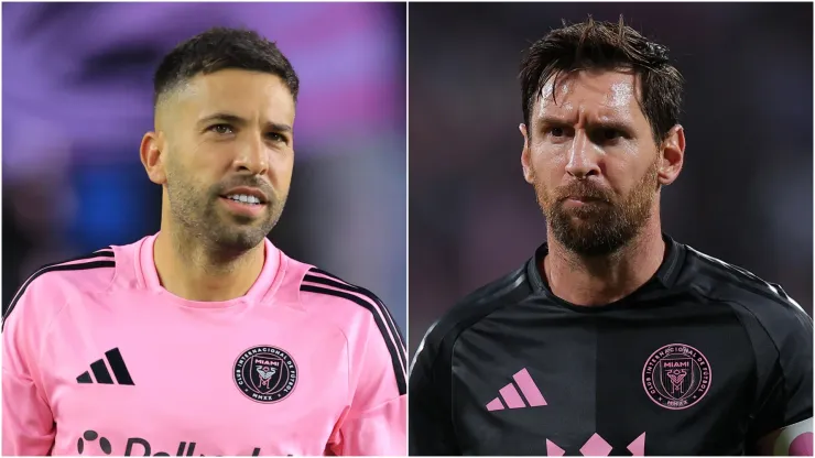 Jordi Alba (L) #18 and Lionel Messi (R) #10 of Inter Miami CF.