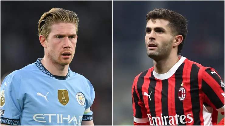 Kevin De Bruyne (L) of Manchester City and Christian Pulisic (R) of AC Milan.