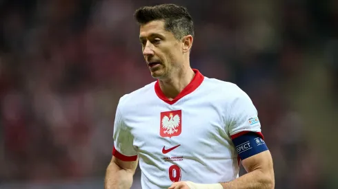 Robert Lewandowski of Poland looks on during the UEFA Nations League 2024/25 League A Group A1 match between Poland and Portugal.