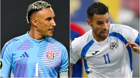 Keylor Navas #1 of Costa Rica and Juan Barrera #11 of Nicaragua.