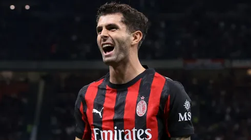 Christian Pulisic of AC Milan celebrates after scoring a goal.