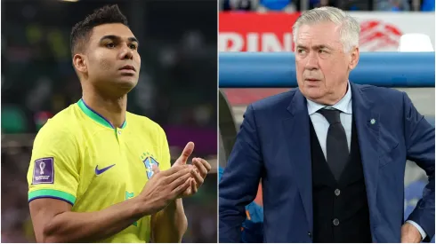 Casemiro (L) and Carlo Ancelotti (R) of Brazil.