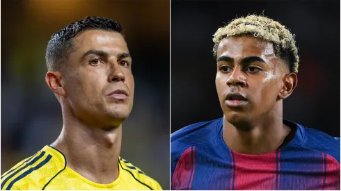 Cristiano Ronaldo (L) of Al-Nassr and Lamine Yamal (R) of FC Barcelona.