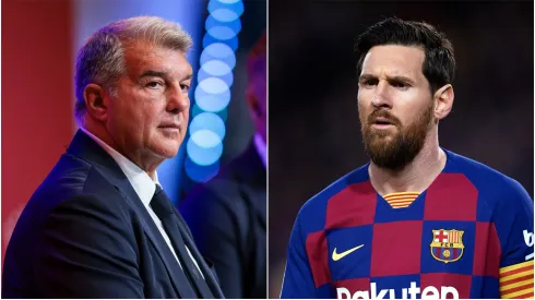 Joan Laporta (L), President of FC Barcelona, and Lionel Messi (R).