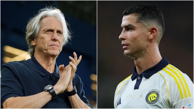 Head coach Jorge Jesus (L) and Cristiano Ronaldo (R) of Al Nassr.