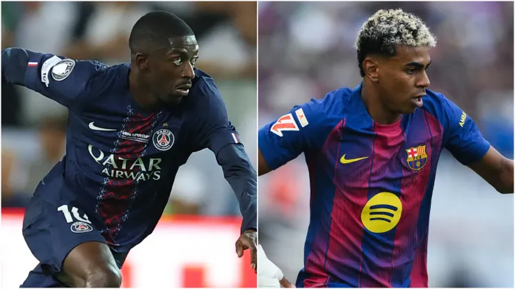 Ousmane Dembele of Paris Saint-Germain and Lamine Yamal of FC Barcelona.