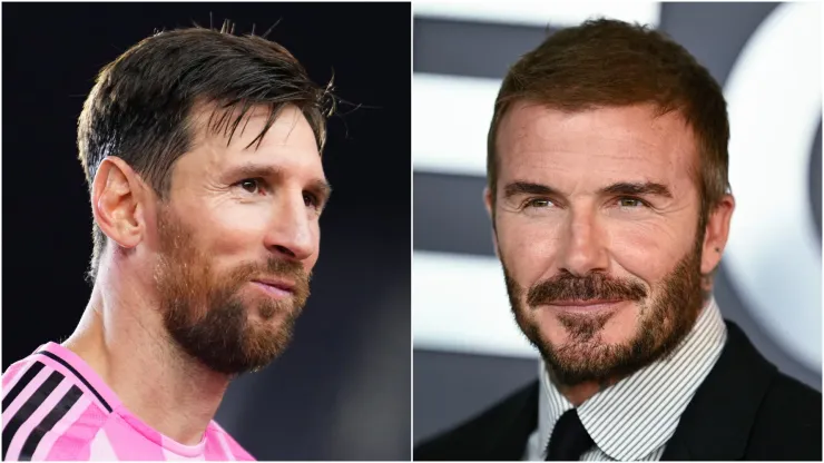 Lionel Messi (L) #10 and David Beckham, co-owner of Inter Miami CF.