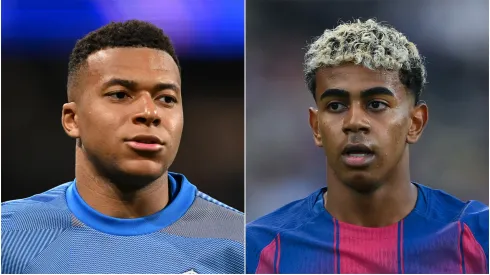 Kylian Mbappe (L) of Real Madrid and Lamine Yamal (R) of FC Barcelona.