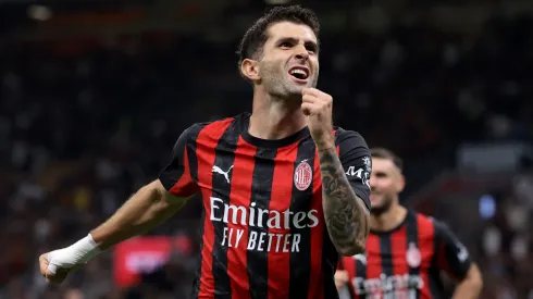 Christian Pulisic of AC Milan celebrates after scoring.