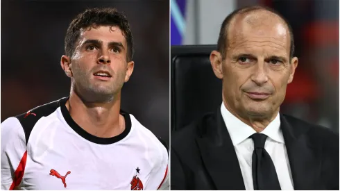 Christian Pulisic (L) and AC Milan coach Massimiliano Allegri (R).
