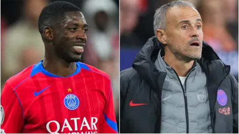 Ousmane Dembele of Paris Saint-Germain and coach Luis Enrique.